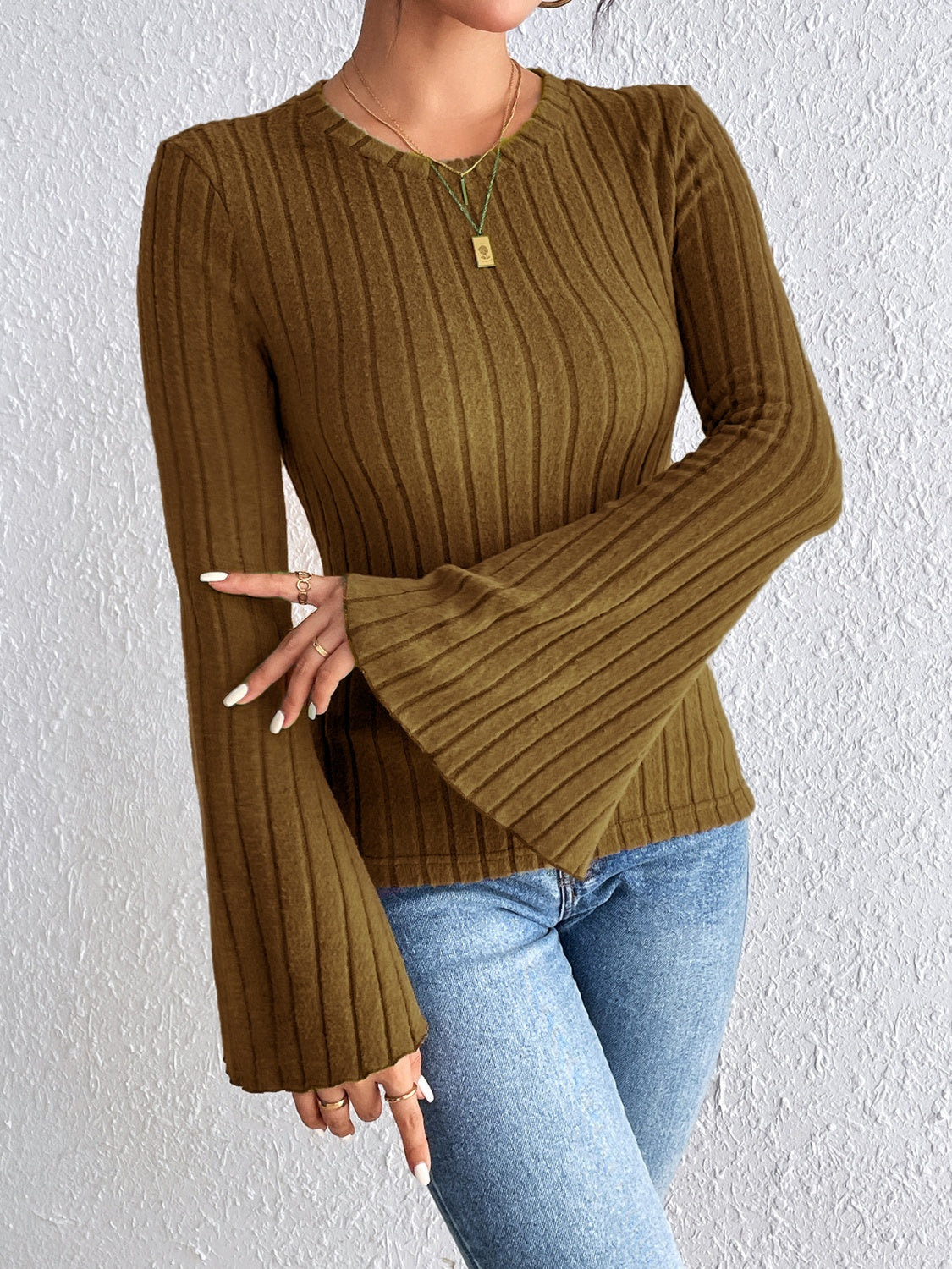 Honey Round Neck Flare Sleeve T-Shirt - -