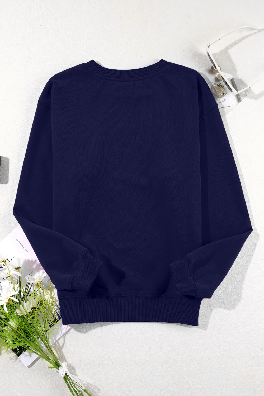Round Neck Long Sleeve Sweatshirt - -