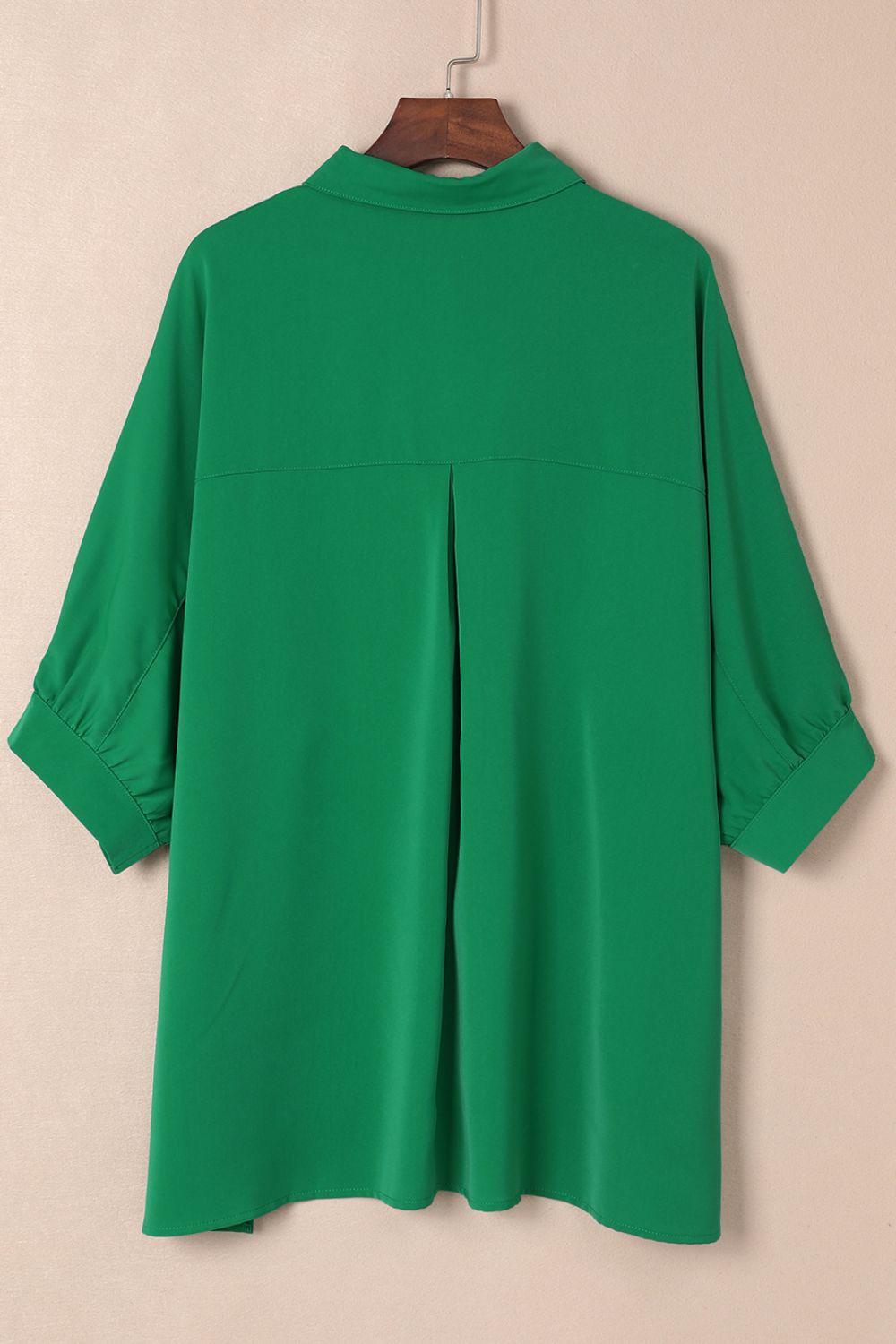 Collared Neck Three-Quarter Sleeve Shirt - -