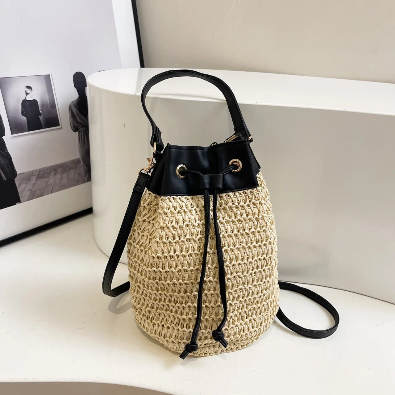 Limoncello Days – Raffia Bucket Crossbody - -