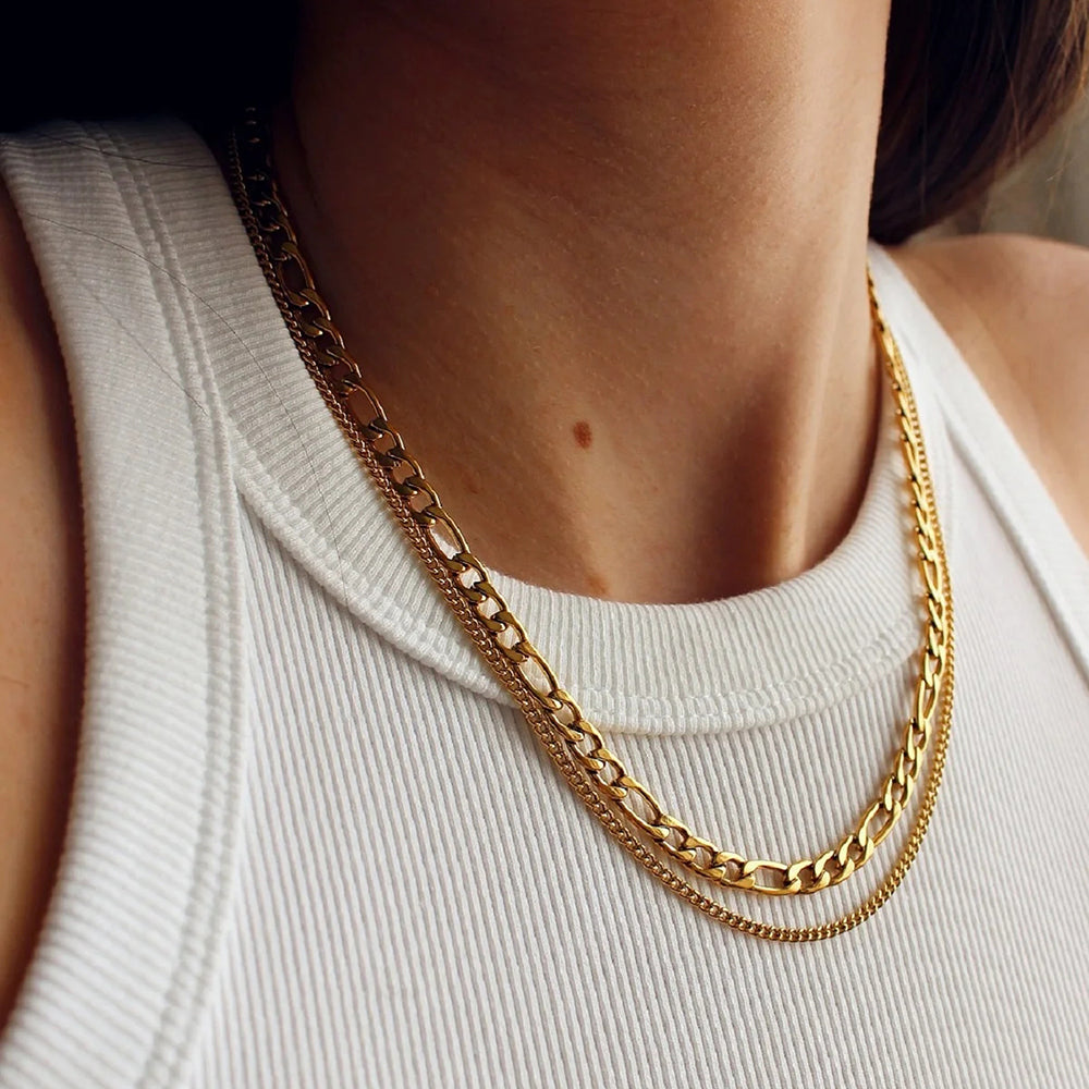 Sleek Double-Layered Chain Necklace - -