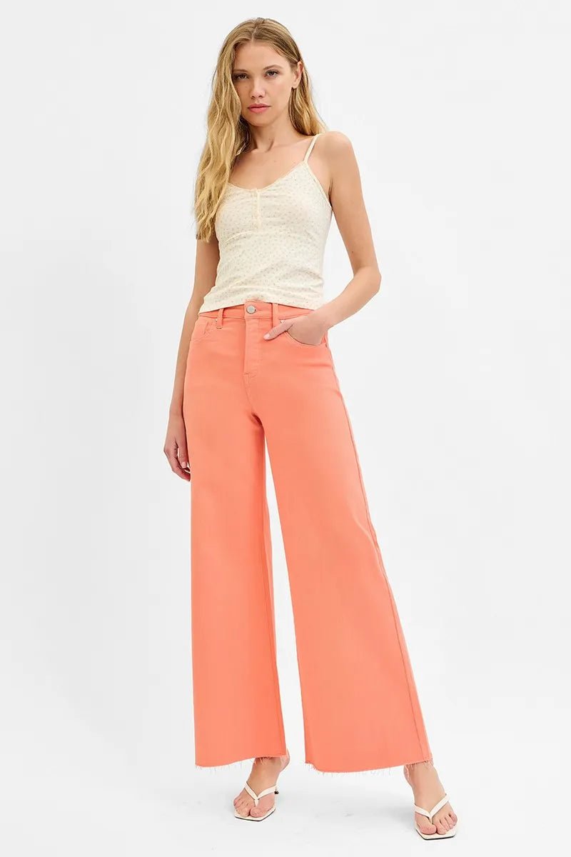 RISEN Full Size Tummy Control High Rise Wide Leg Palazzo Jeans Plus Size - -