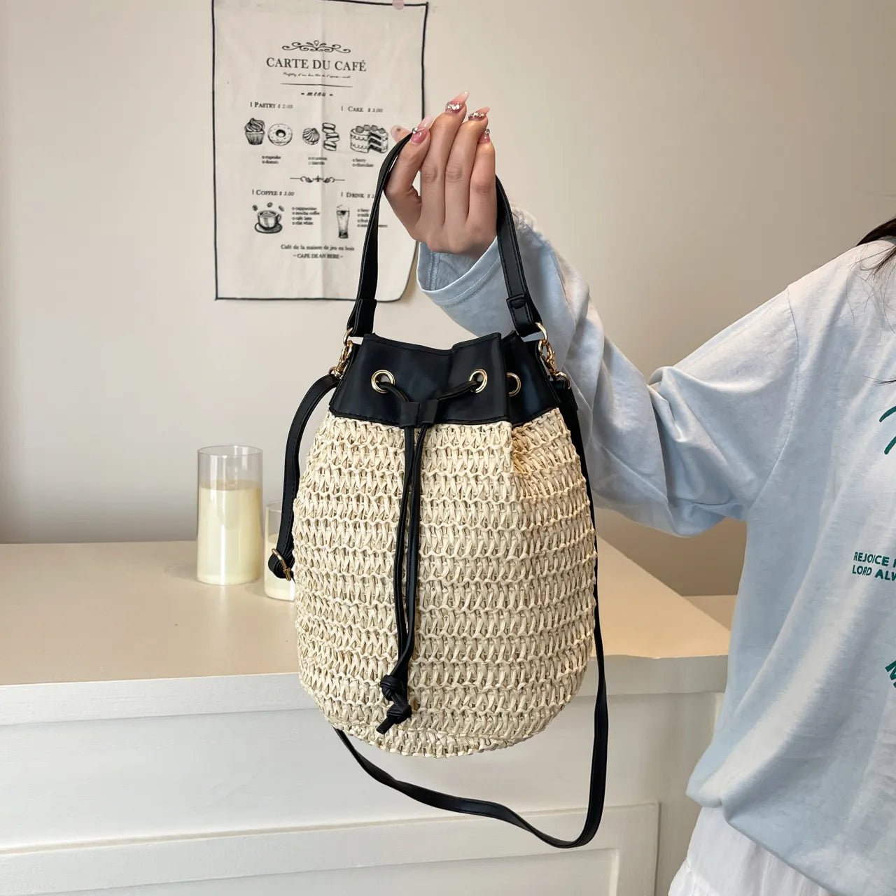 Limoncello Days – Raffia Bucket Crossbody - -