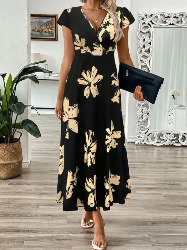 Printed Surplice Wrap Midi Dress - Flattering Wrap Dress – | Shannon’s Chique Boutique