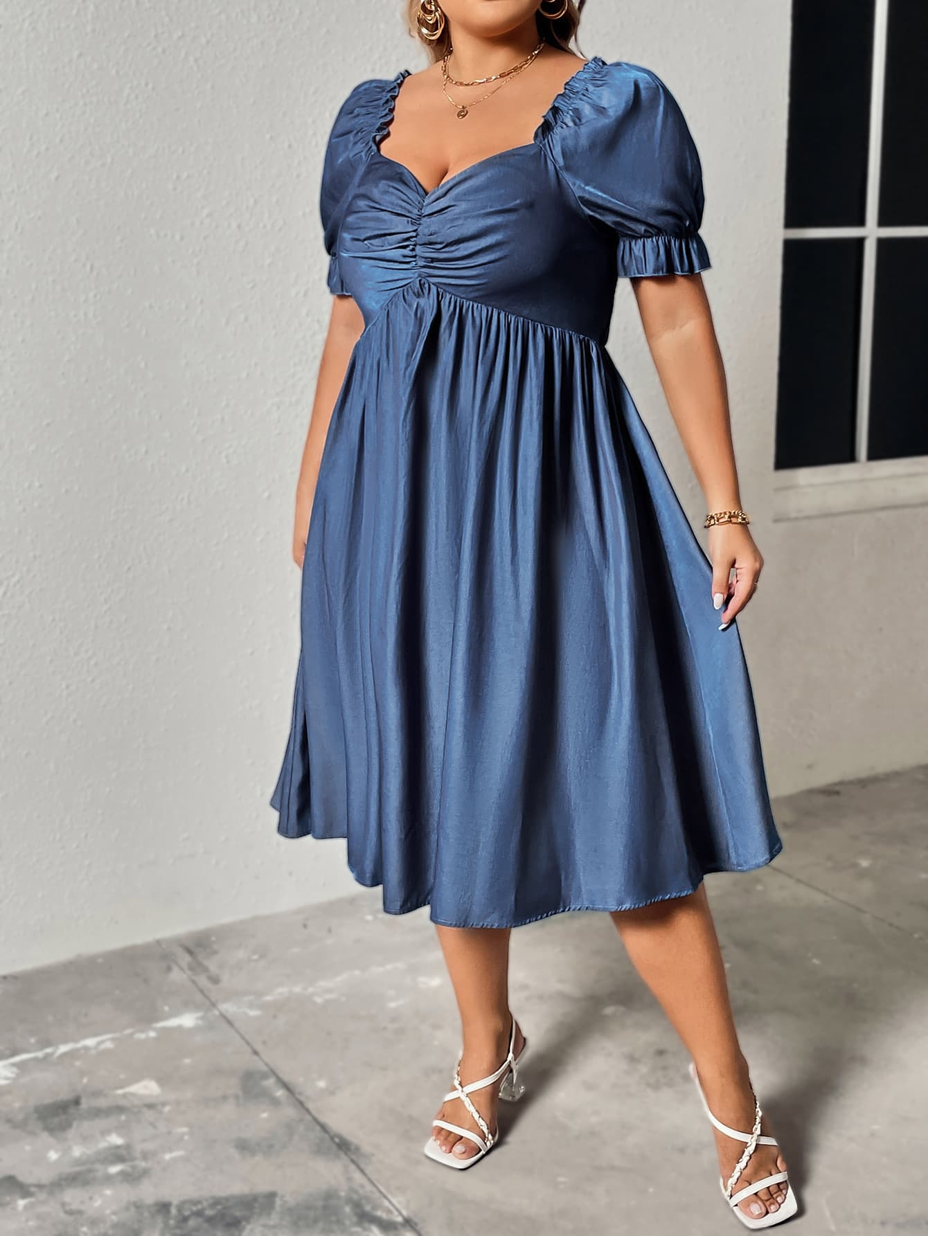 Honey Plus Size Ruched Sweetheart Neck Dress - -