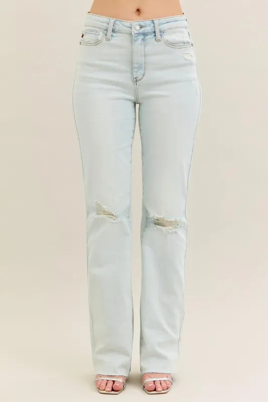 Judy Blue Full Size Destroy & Fray Hem Bootcut Jeans Plus Size - -