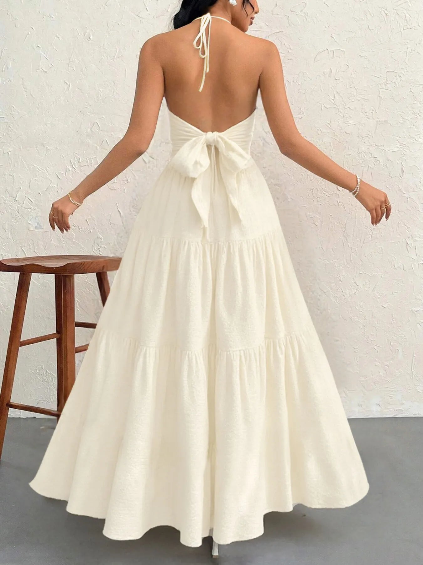 Luxe Halter Tiered Maxi Dress - Elevated Backless Statement - -
