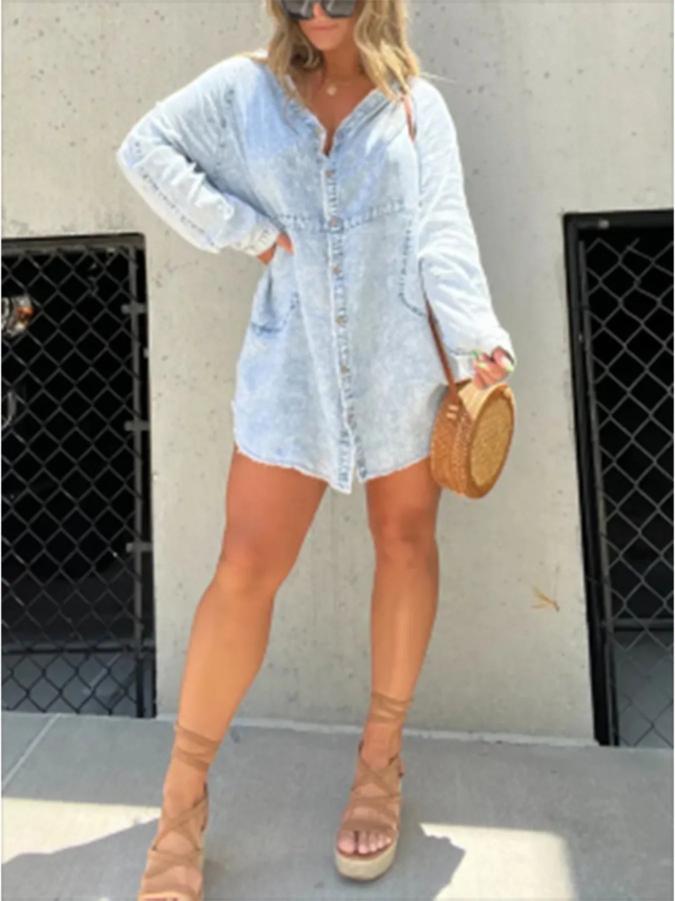 Full Size Button - Front Long Sleeve Denim Shirt Dress Plus Size – | Shannon’s Chique Boutique