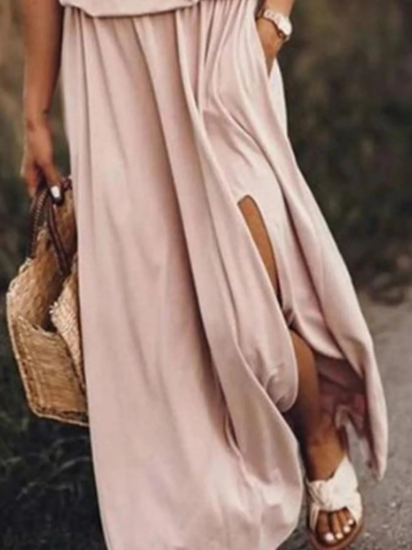 Full Size Half Zip Sleeveless Maxi Dress with Side Slit Plus Size - -