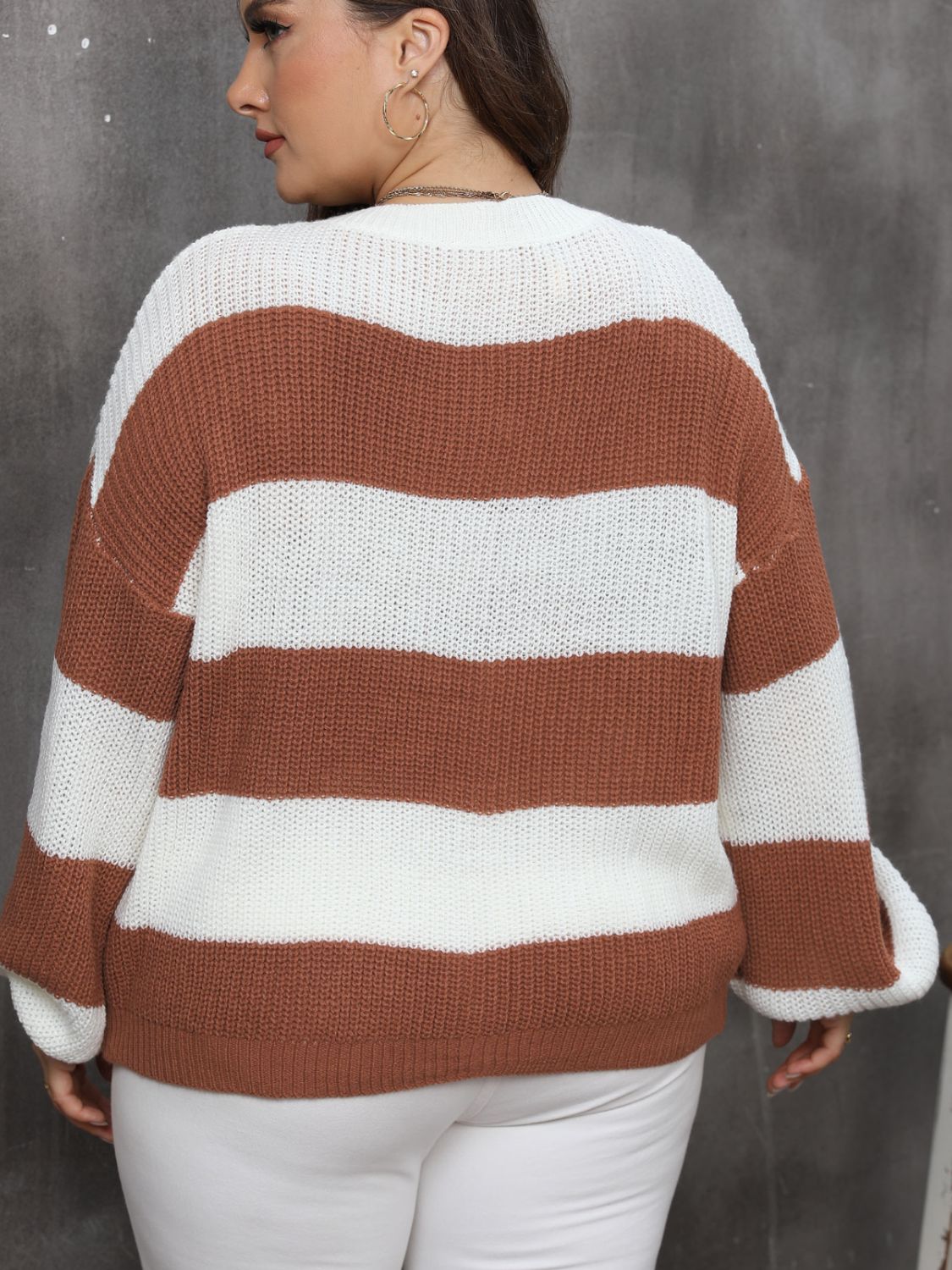 Plus Size Striped Cozy Sweater (Curve Comfort) - -