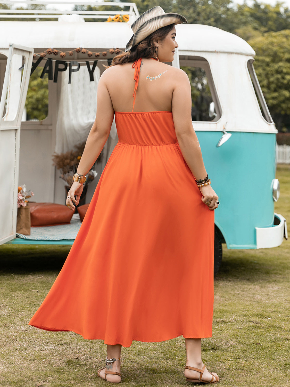 Plus Size Halter Neck Midi Dress.