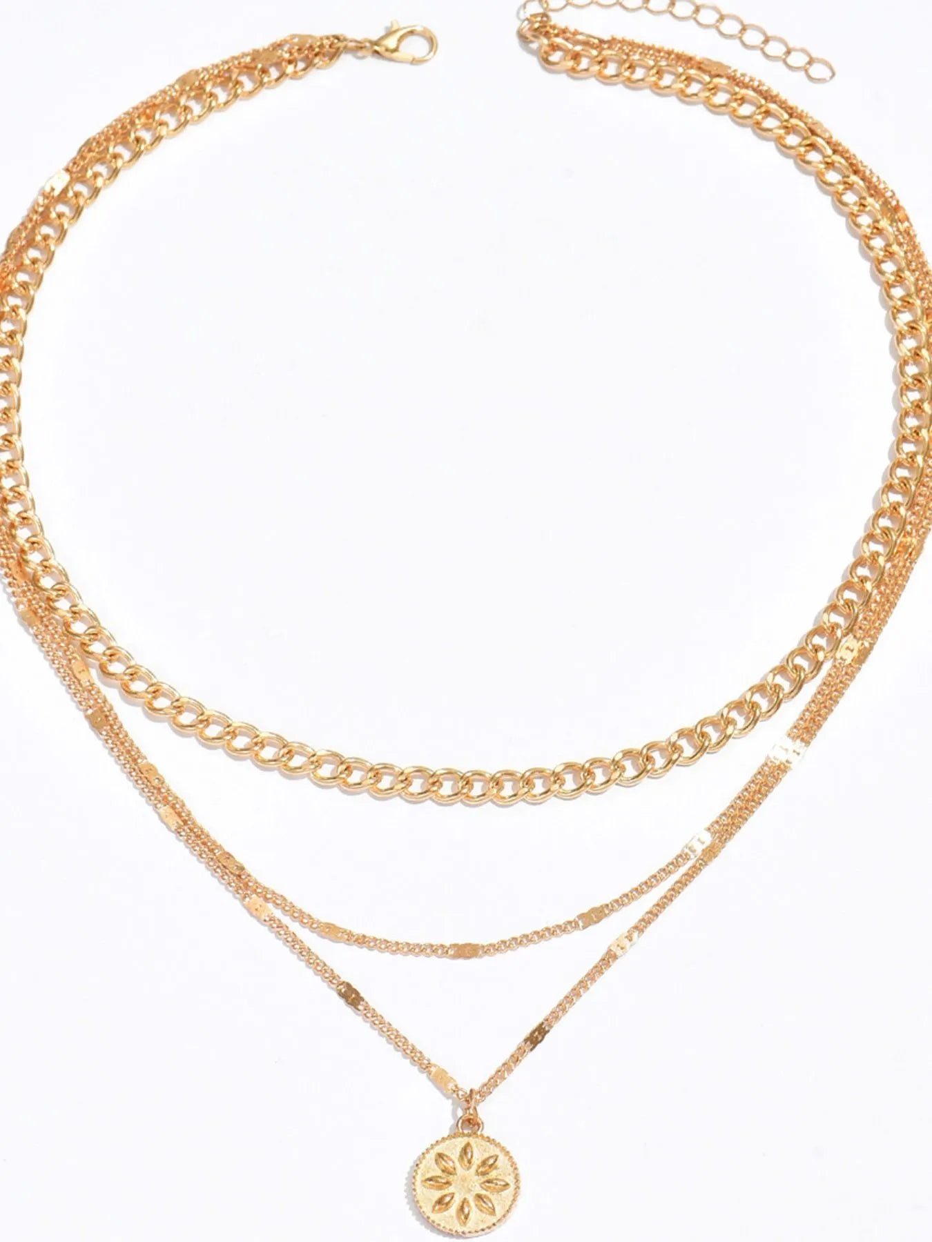 18K Gold - Plated Layered Necklace with Sun Medallion Pendant – | Shannon’s Chique Boutique