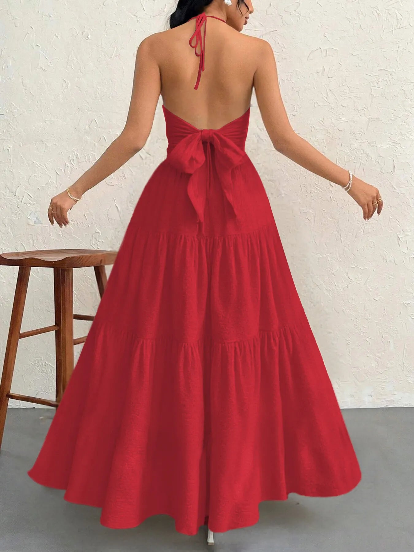 Luxe Halter Tiered Maxi Dress - Elevated Backless Statement - -
