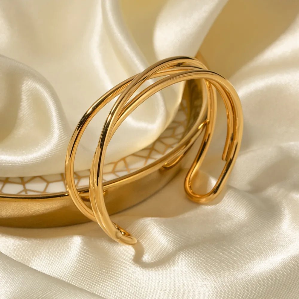 Minimalist Stainless Steel Cuff Bracelet – Gold Plated Modern Bangle | SCB Boutique - -