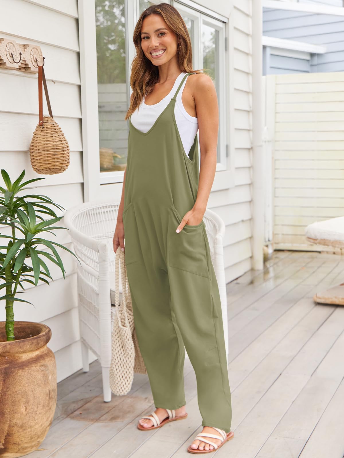 V-Neck Spaghetti Strap Jumpsuit - -