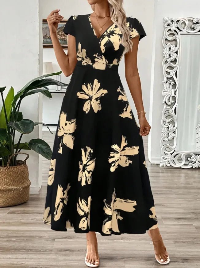 Printed Surplice Wrap Midi Dress - Flattering Wrap Dress – | Shannon’s Chique Boutique