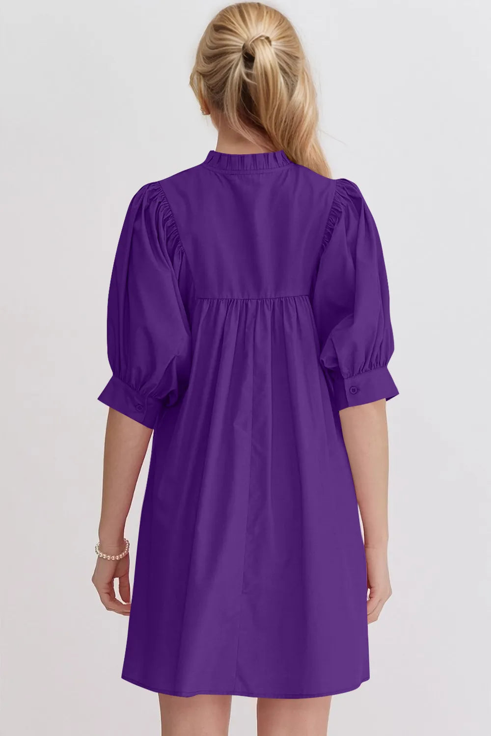 Oh Frill Notched Puff Sleeve Babydoll Mini Dress - -