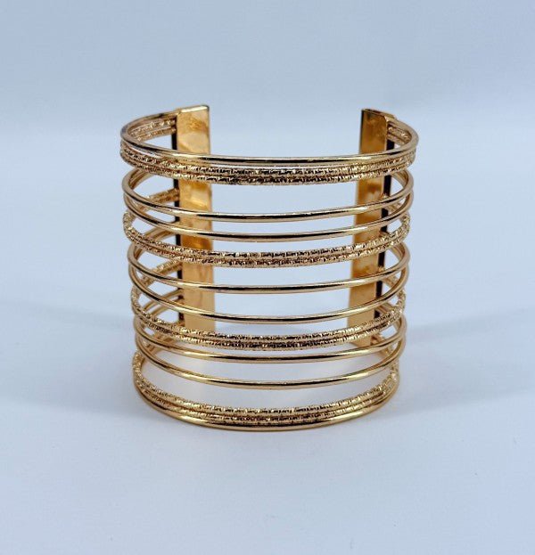 Gold Finish Adjustable Cuff Bracelet - -