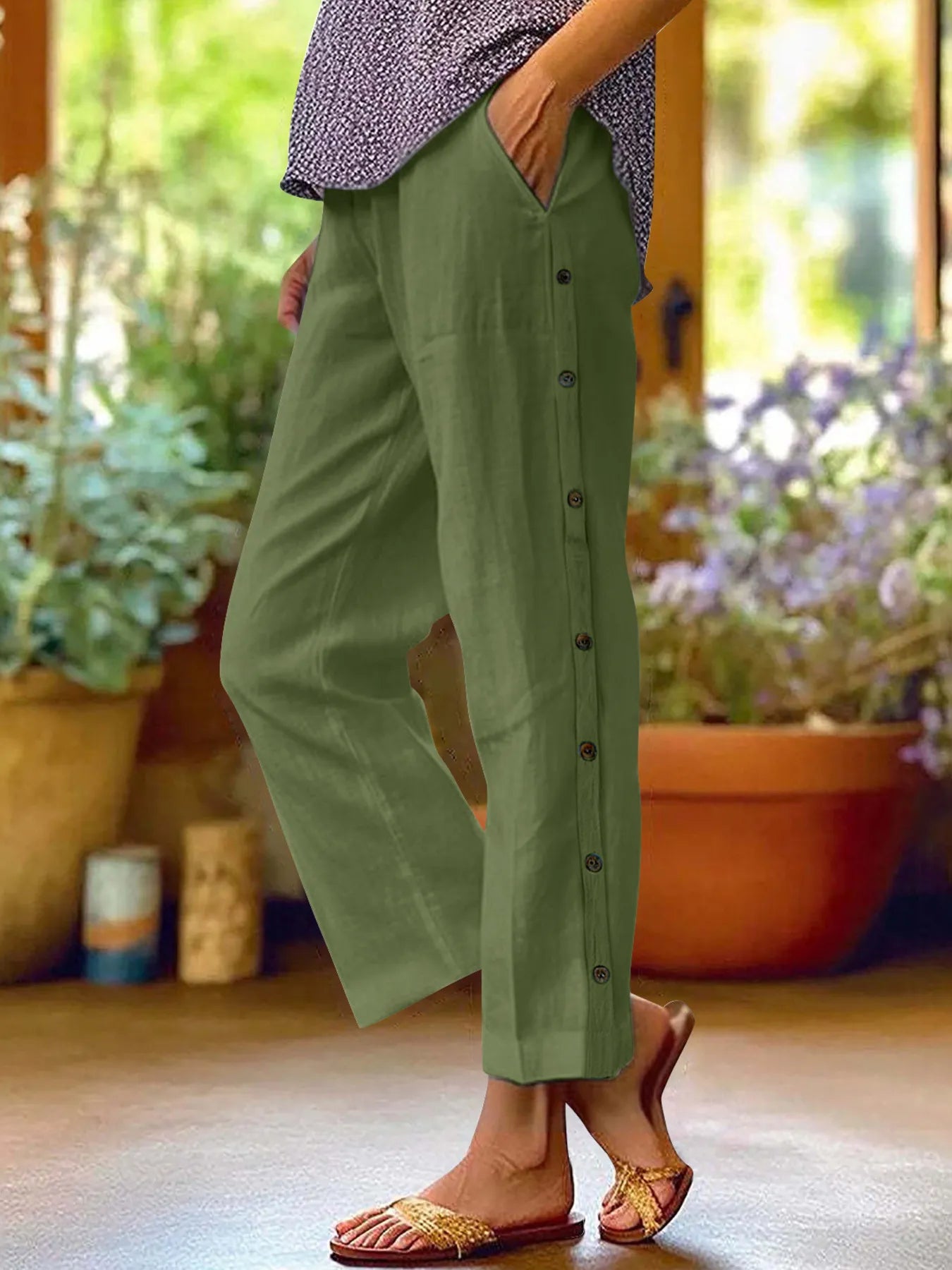 Coastal Stroll – Button Linen Pants – | Shannon’s Chique Boutique