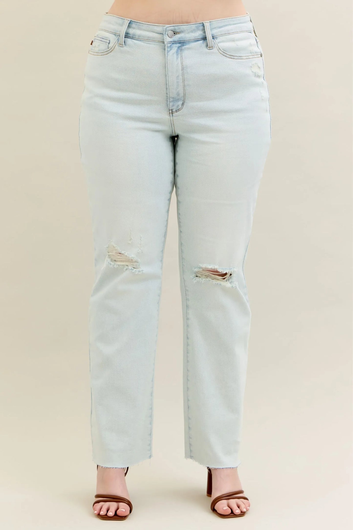 Judy Blue Full Size Destroy & Fray Hem Bootcut Jeans Plus Size - -