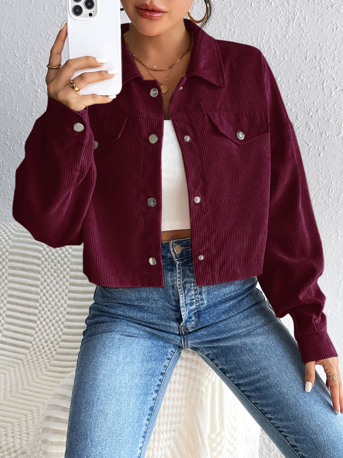 Honey Snap Down Long Sleeve Jacket - -