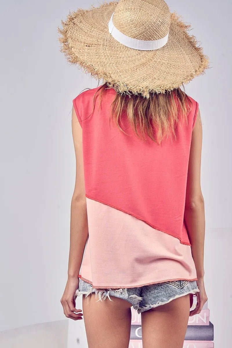 BiBi Color Block Henley Top – Trendy Contrast Stitching Women’s Shirt | SCB Boutique - -