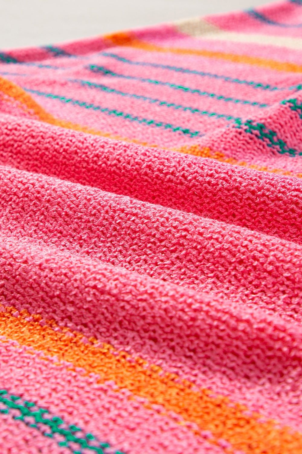 Striped Boat Neck Three-Quarter Sleeve Knit Top - -