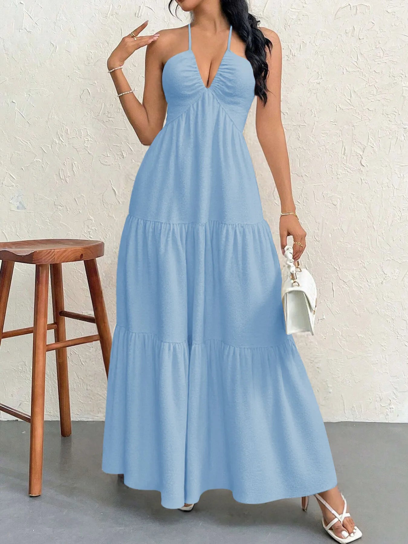 Luxe Halter Tiered Maxi Dress - Elevated Backless Statement - -