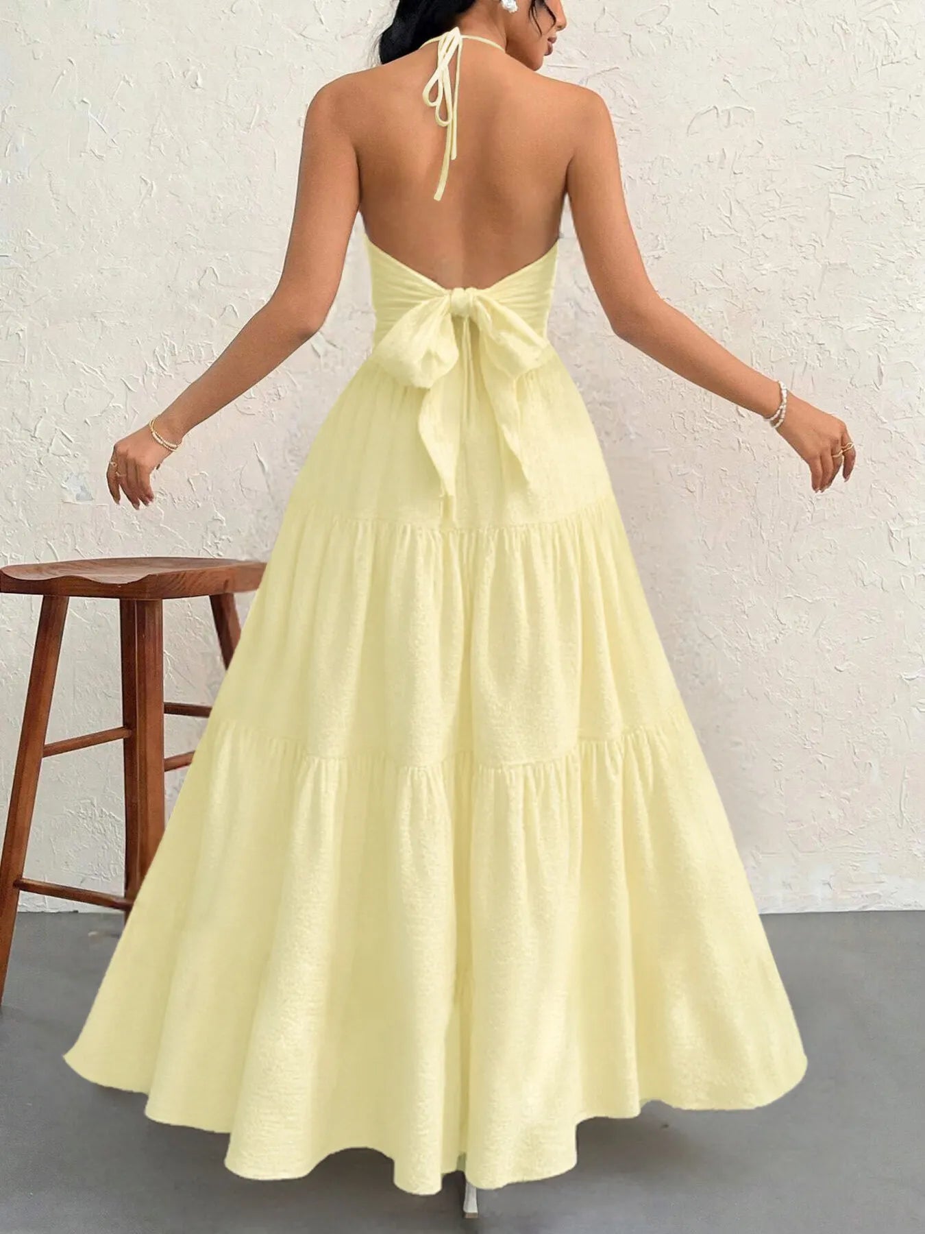 Luxe Halter Tiered Maxi Dress - Elevated Backless Statement - -