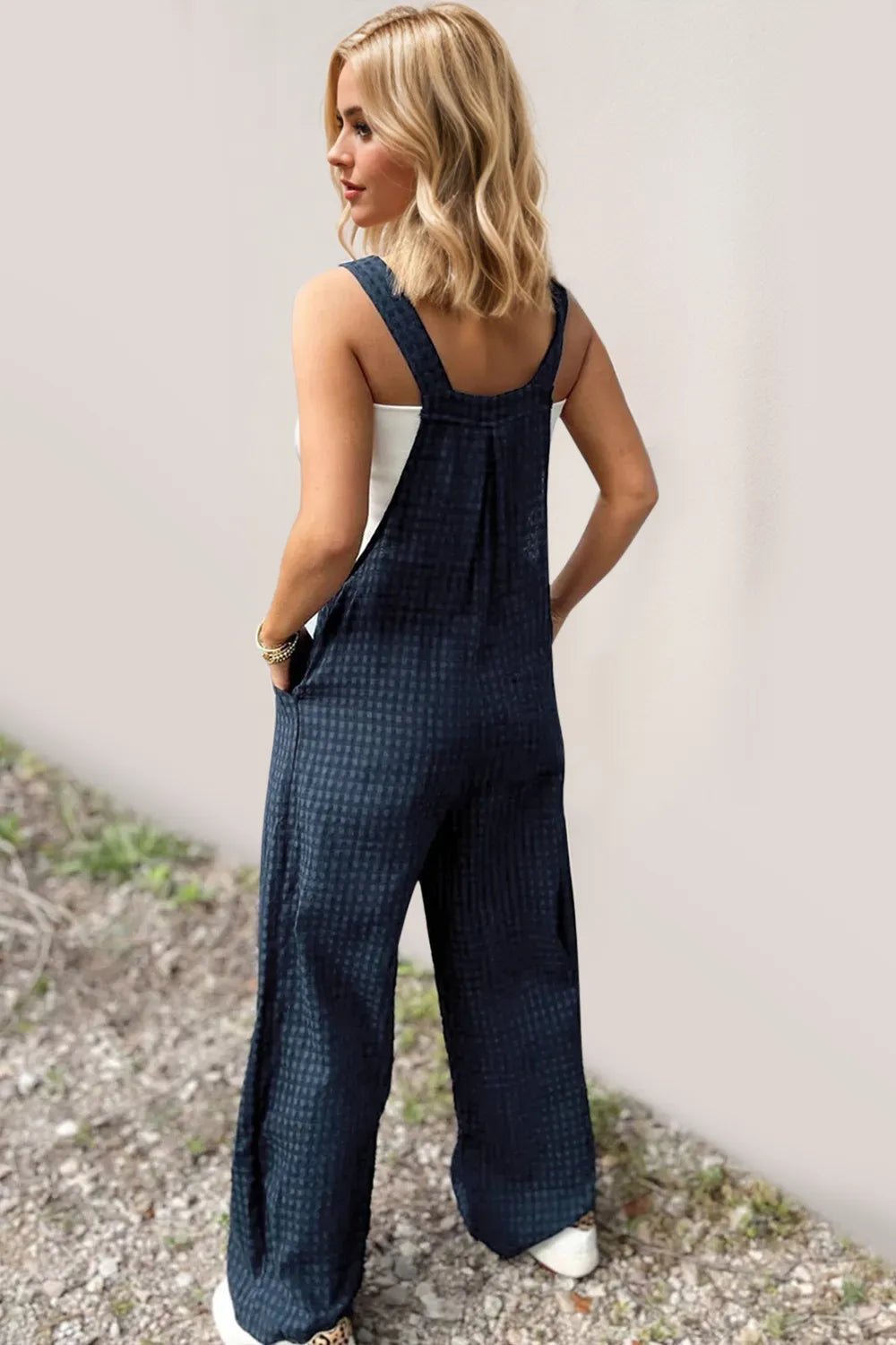 Oh Full Size Plaid Wide Leg Overalls with Pockets - -