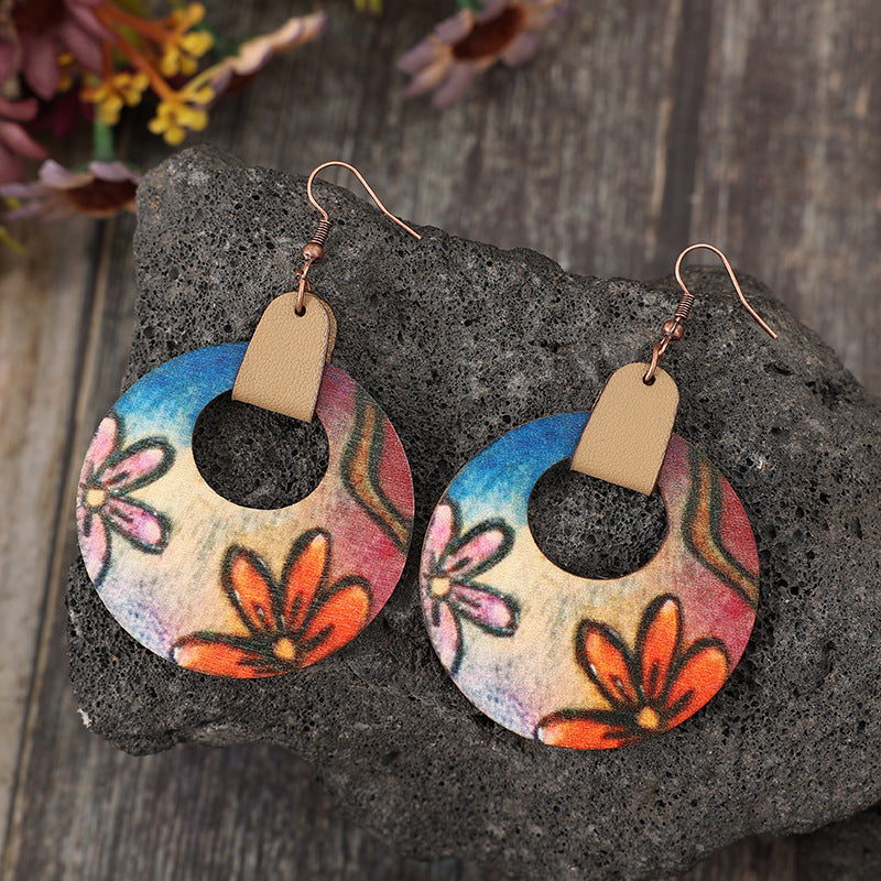 Boho Wooden Flower Earrings - -