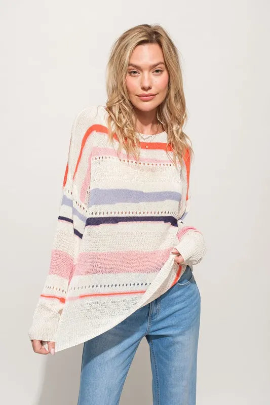 Lightweight Striped Coastal Sweater – Casual Loose Fit | SCB Boutique.