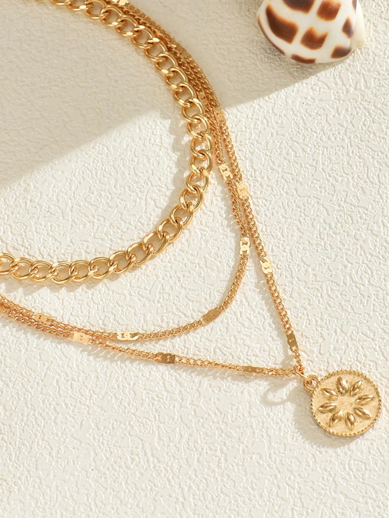 18K Gold - Plated Layered Necklace with Sun Medallion Pendant – | Shannon’s Chique Boutique