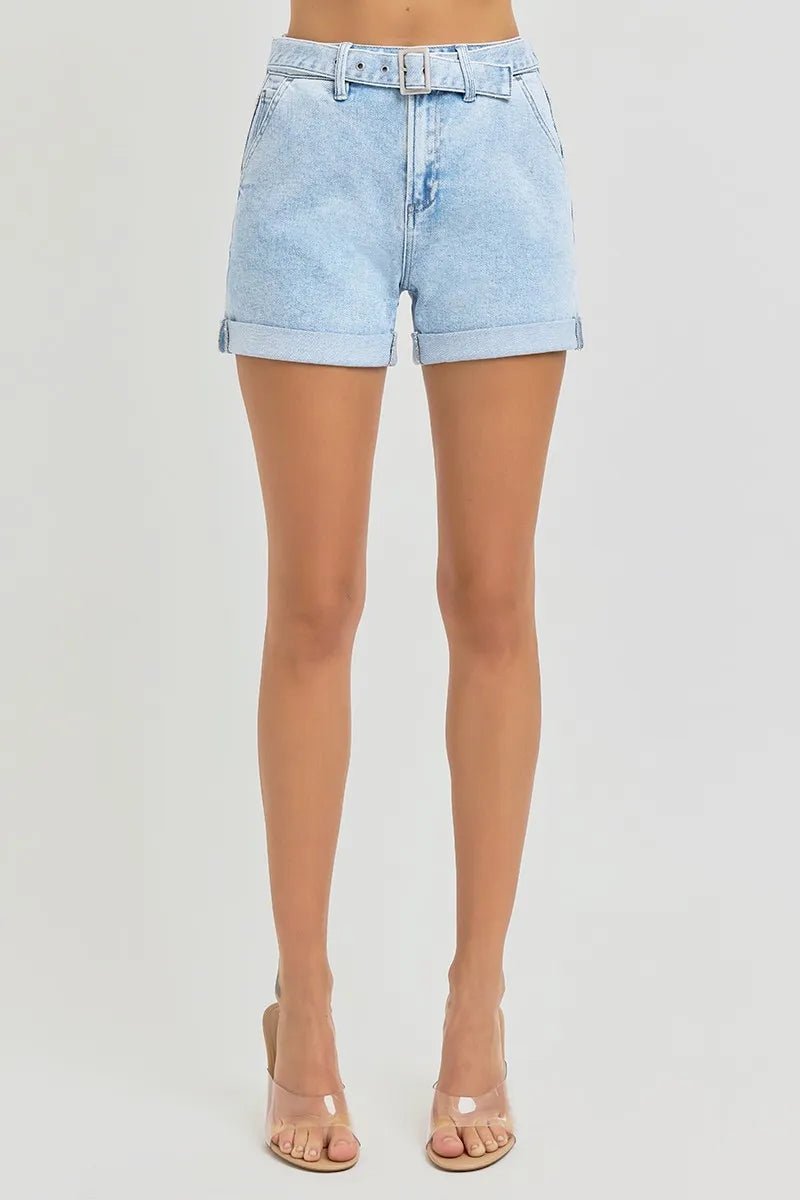 RISEN Full Size High Rise Belted Roll Up Shorts Plus Size - -