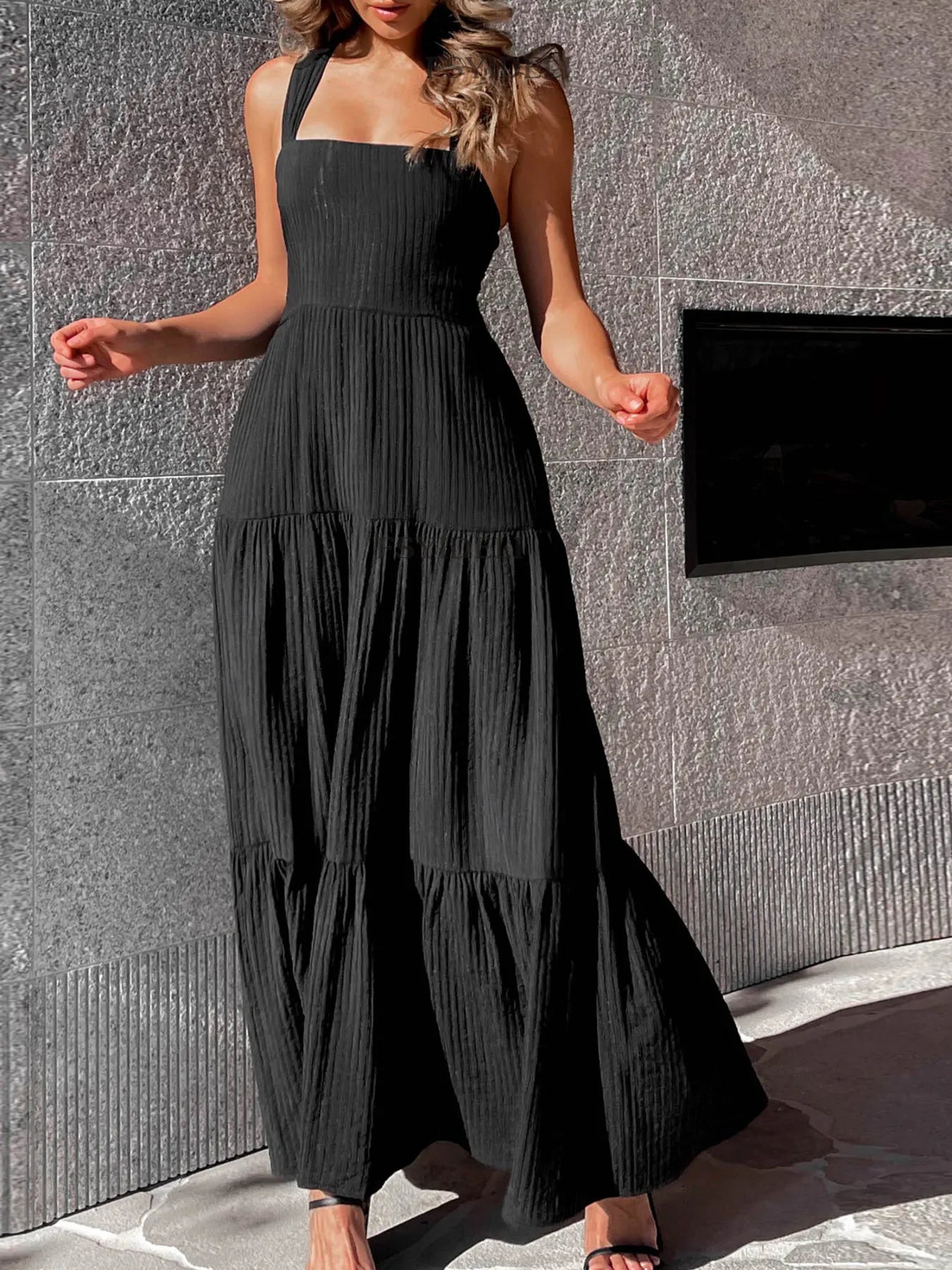 Square Neck Tiered Maxi Dress – Pretty Ruched Summer Dress | Luxe Vibes by SCB Boutique - -
