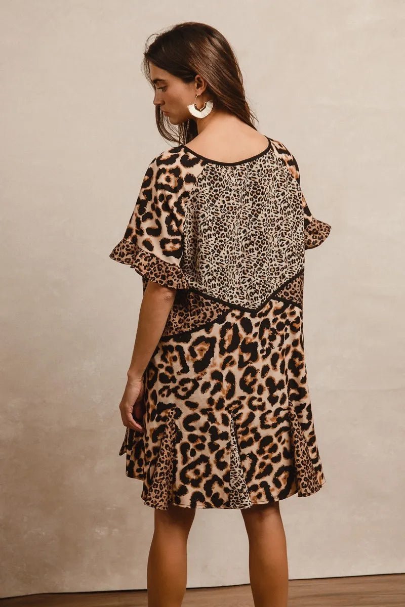 BiBi Leopard Prints Mix and Match Short Sleeves Dress - -
