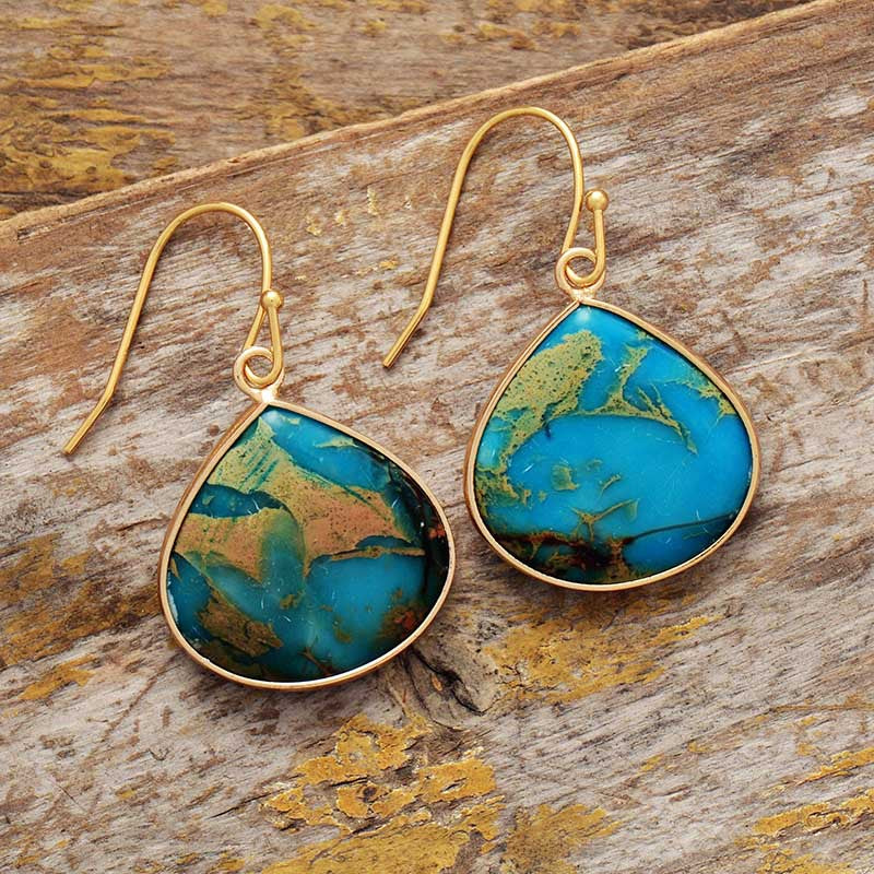 Luxe Gold Natural Stone Earrings - -