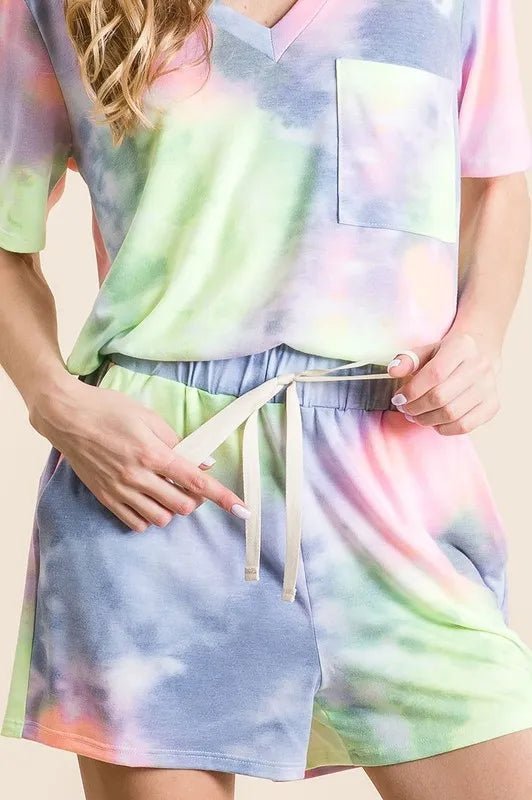 BiBi Tie Dye Casual Shorts – Festival Ready - BLUE N.YELLOW -