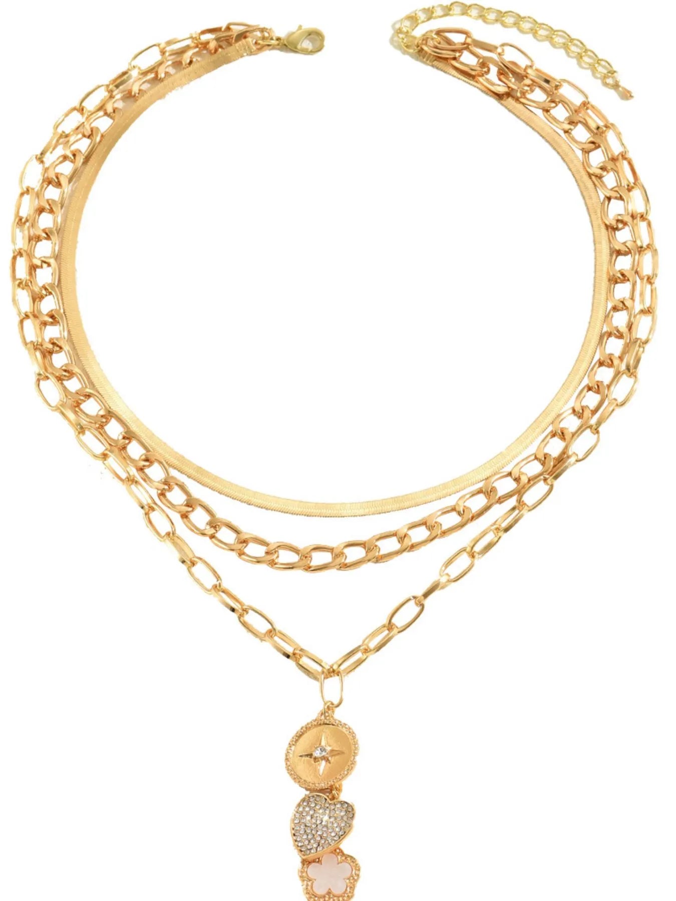 Stainless Steel Layered Necklace - -