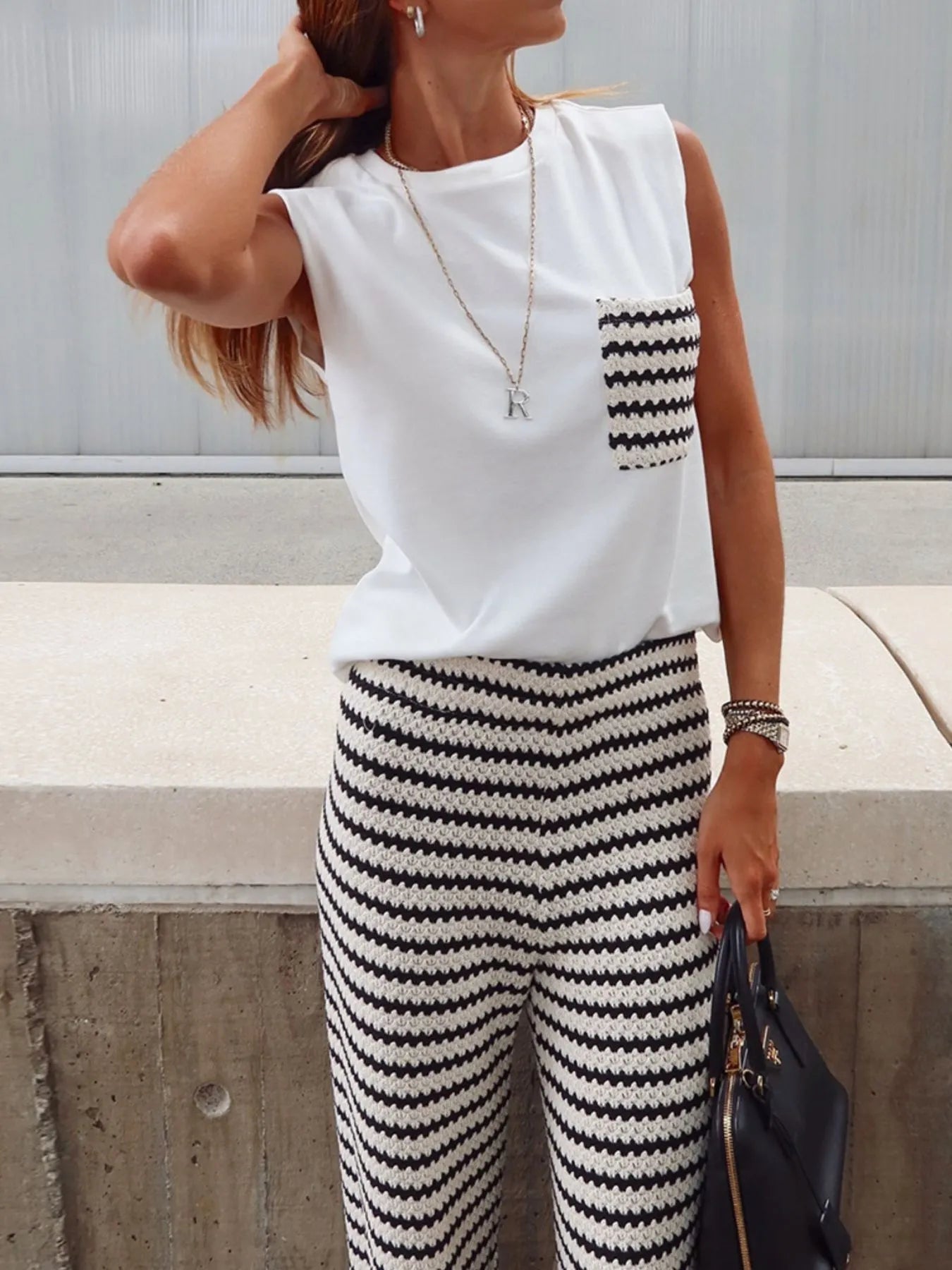 Two - Piece Lounge Set - Sleeveless Top & Striped Pants – | Shannon’s Chique Boutique
