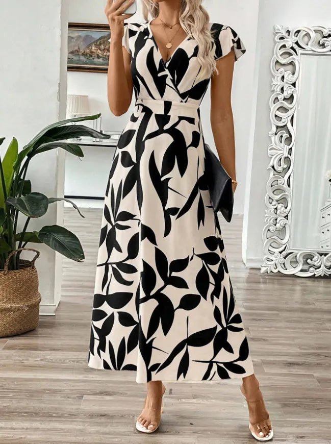 Printed Surplice Wrap Midi Dress - Flattering Wrap Dress – | Shannon’s Chique Boutique