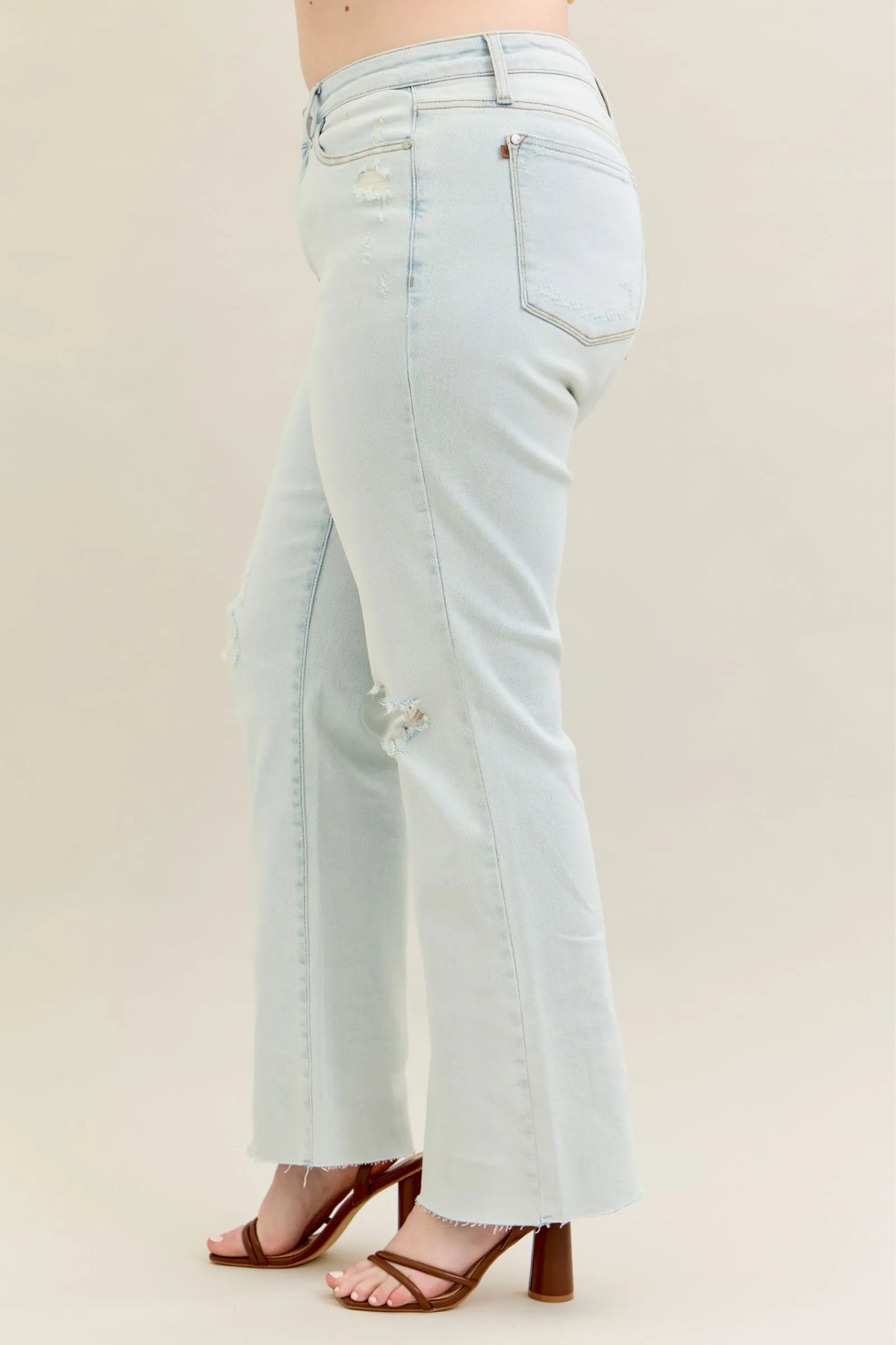 Judy Blue Full Size Destroy & Fray Hem Bootcut Jeans Plus Size - -