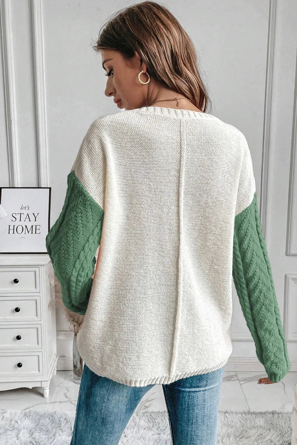 Double Take Full Size Color Block Drop Shoulder Sweater - -