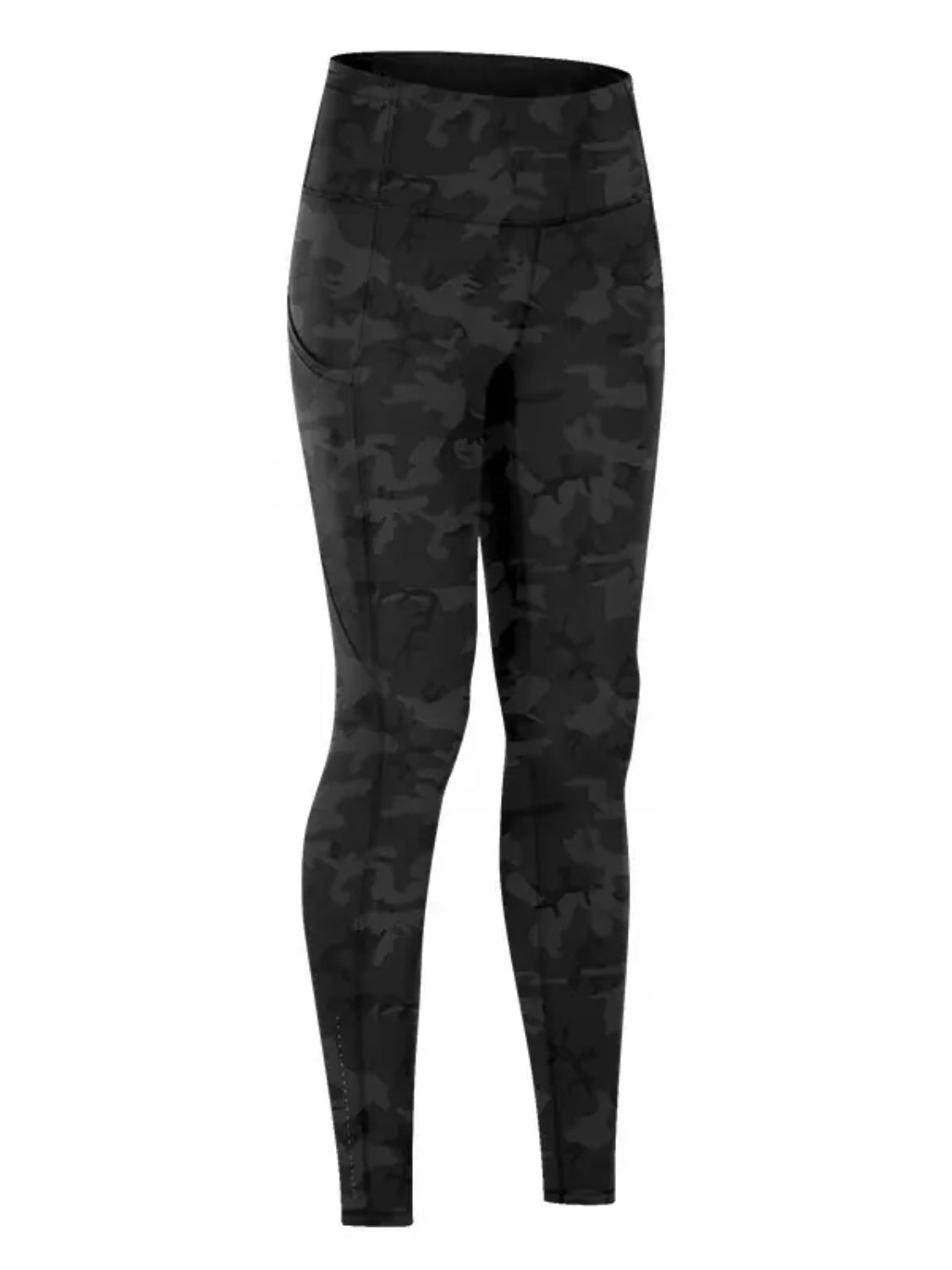 Wide Waistband Sports Leggings - Black Camouflage -