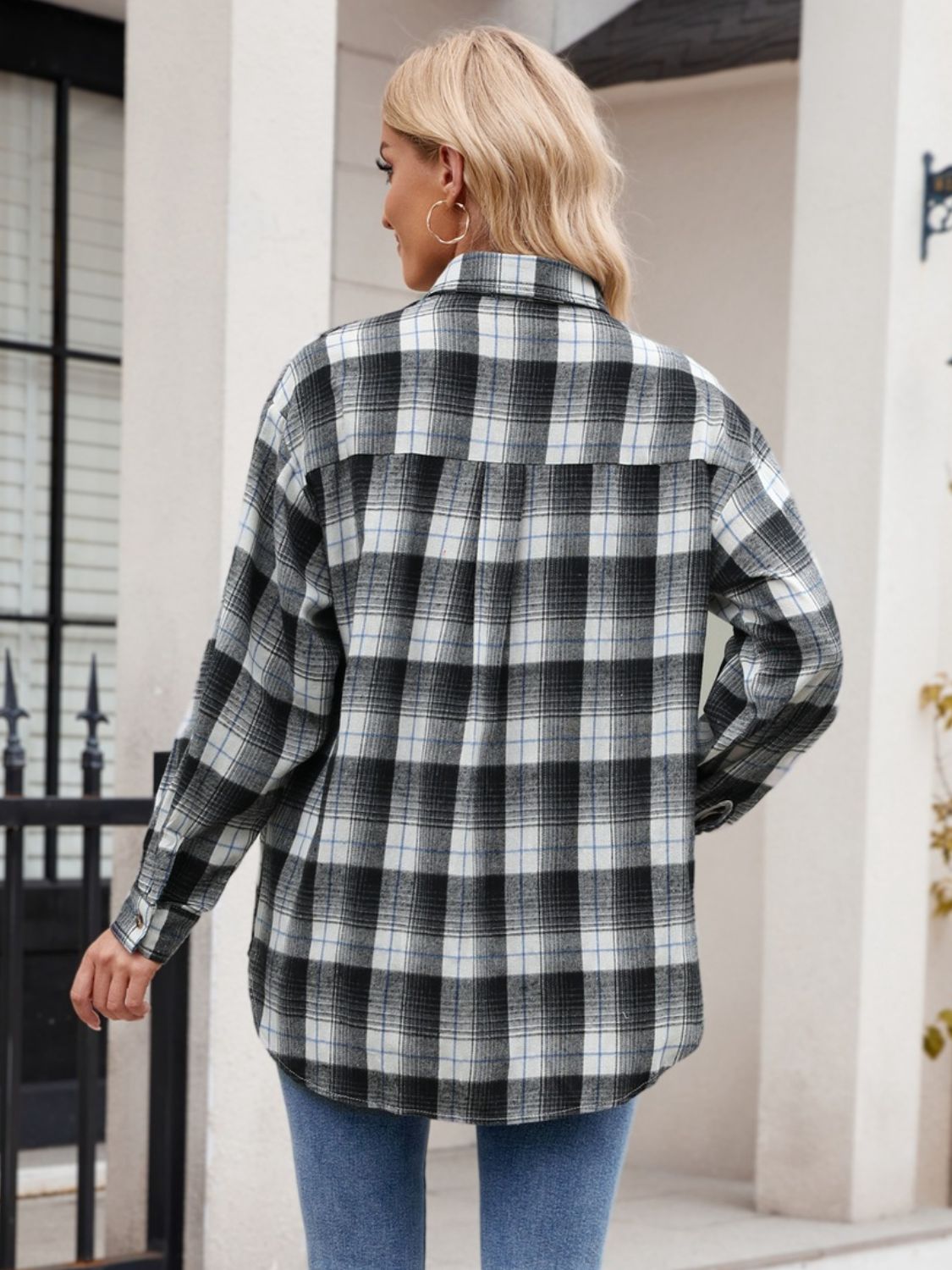 Mandy Plaid Collared Neck Long Sleeve Shirt - -