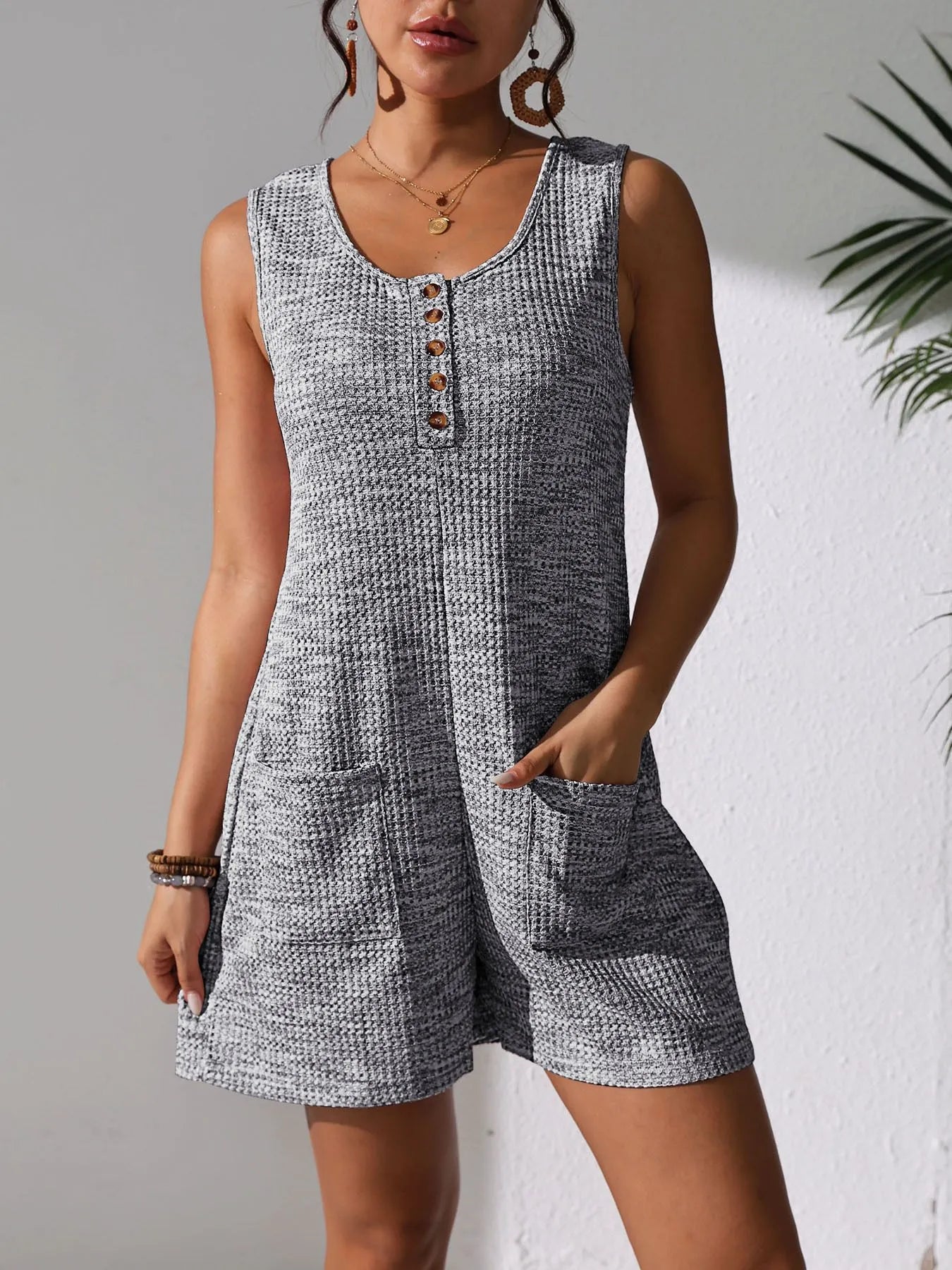 Full Size Button Front Romper with Pockets Plus Size – | Shannon’s Chique Boutique