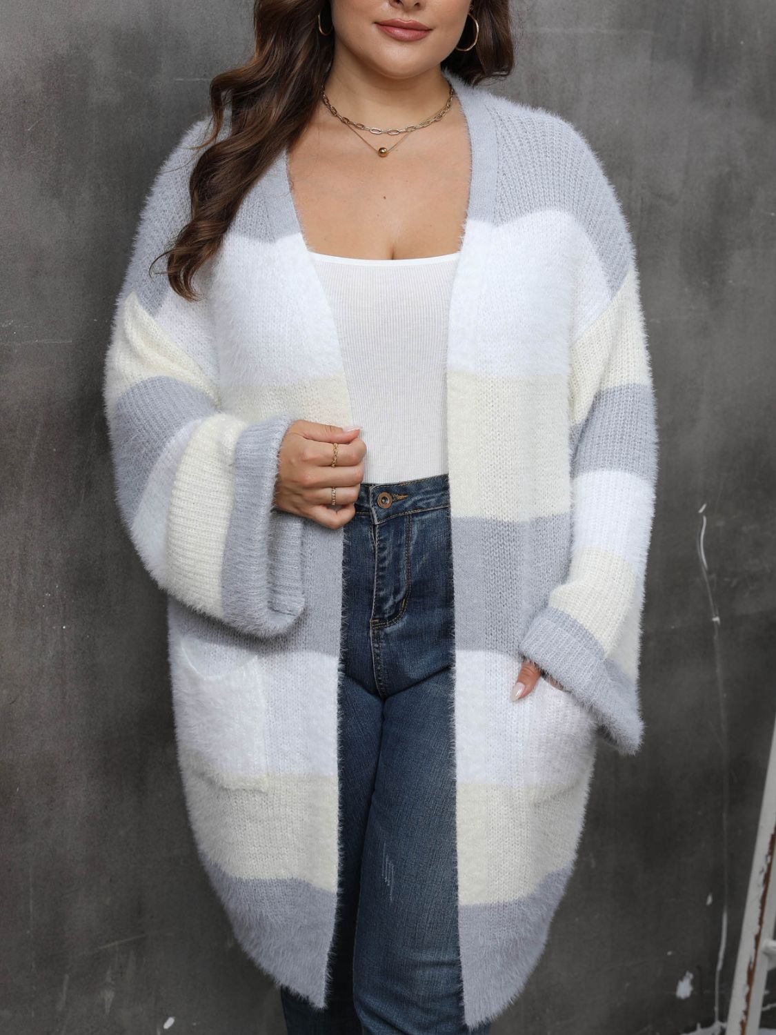 Plus Size Open Front Cozy Cardigan (Curve Comfort) - Pastel Yellow -