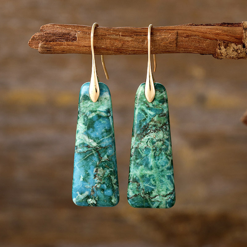 Earthy Copper Stone Drop Earrings - Green Gold One Size -