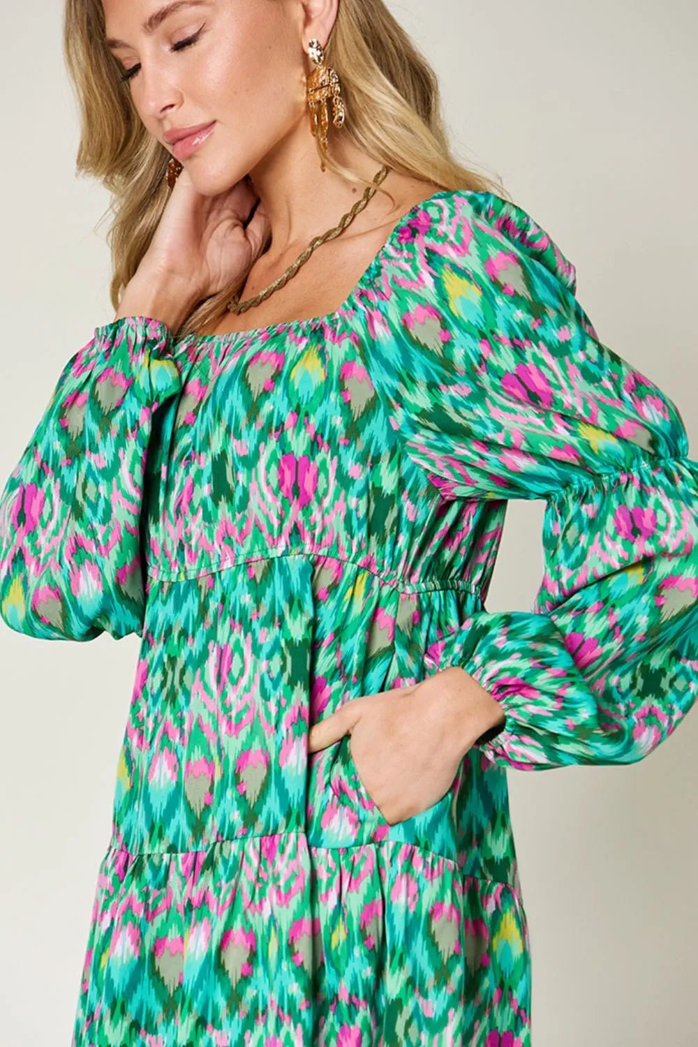 Double Take Full Size Printed Long Sleeve Dress – | Shannon’s Chique Boutique