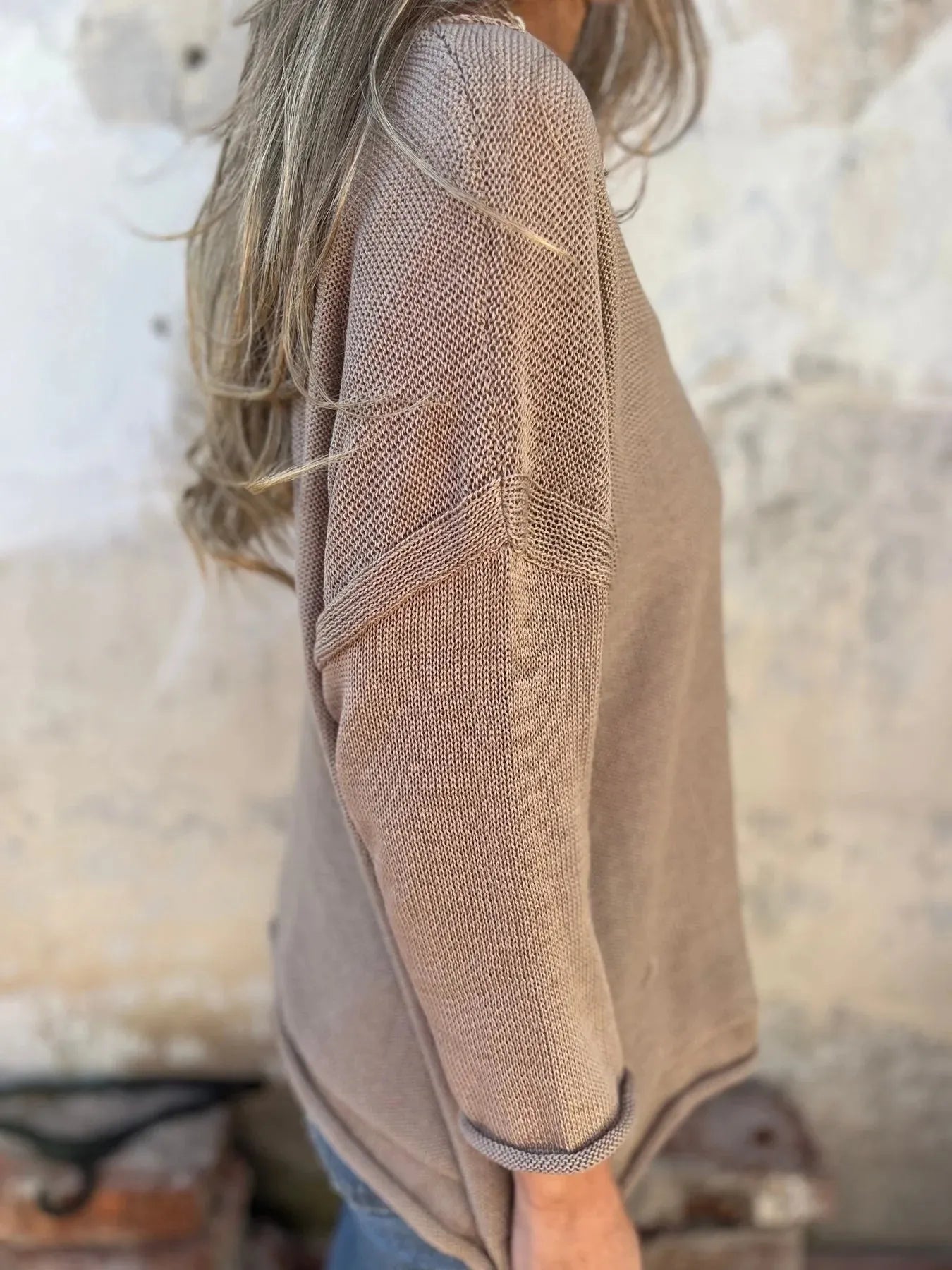 Full Size Casual V-Neck Knit Sweater Plus Size - -
